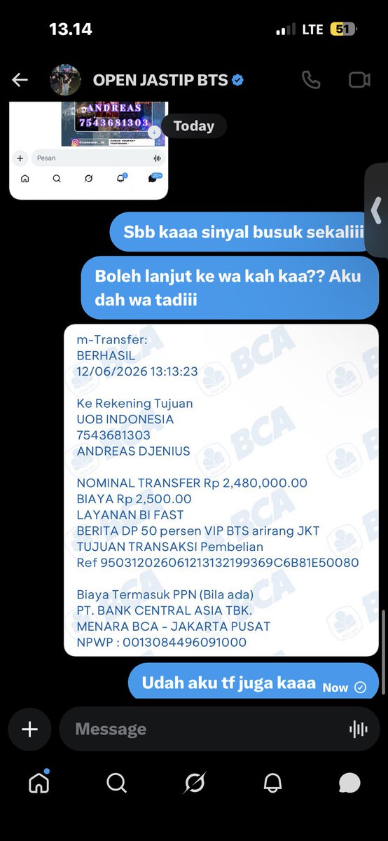 RPCL99's tweet photo. @daegufm Pelajaran : mending kemahalan tapi legit daripada mahal tipis2 / kemurahan 🙂 

Aku kena tipu 2.9jt dia jual VIP 5.680k sama akun @cebraxsillee (udah ganti username 22 kali) sekarang aku di block wkwkwkkwkwk

No.Hp +62 819-5830-5373
UOB indonesia 7543681303 a.n ANDREAS DJENIUS https://t.co/KmMc7TKL36