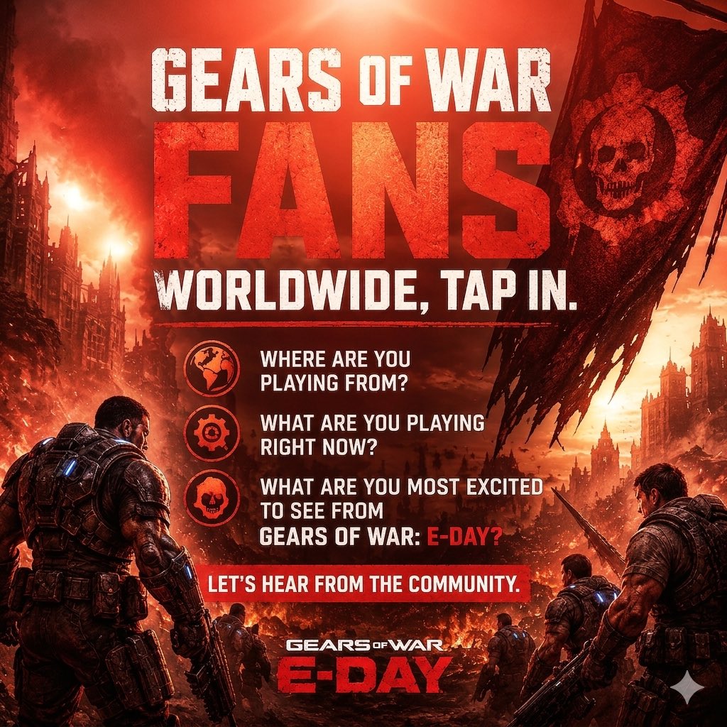 AullorNothing's tweet photo. Gears of War fans worldwide, tap in. ๐๐ฎ
What are you playing right now, and what are you most excited to see from Gears of War: E-Day?
Letโs hear from the community.
#GearsofWar #GearsofWarEDay #GearsCommunity #Xbox #Gaming https://t.co/lpMCgNHU0G