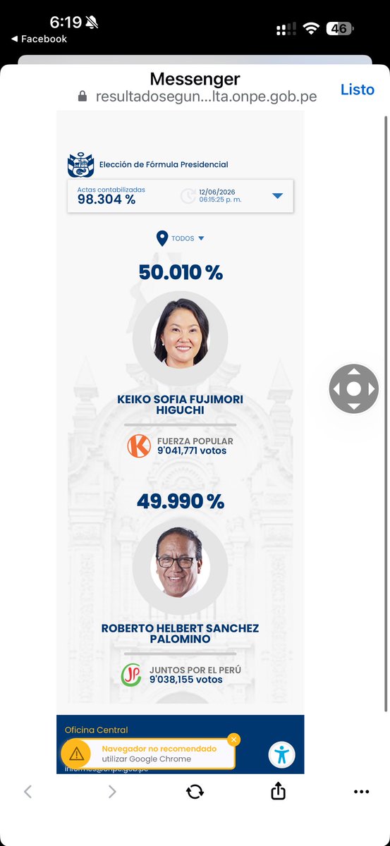 DrMatFS's tweet photo. @pueblopatriota Esto que dice usted es falso. En la ONPEC actualmente los resultados son estos ¿Qué gana con mentir? Pórtese serio. https://t.co/yWeuM4Dajf