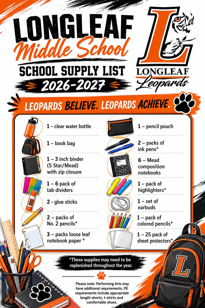 LongleafMiddle's tweet photo. It’s never too soon to start shopping for the 2026-2027 school year! #LeopardsLockedIn @RichlandTwo https://t.co/SgemyK39SX