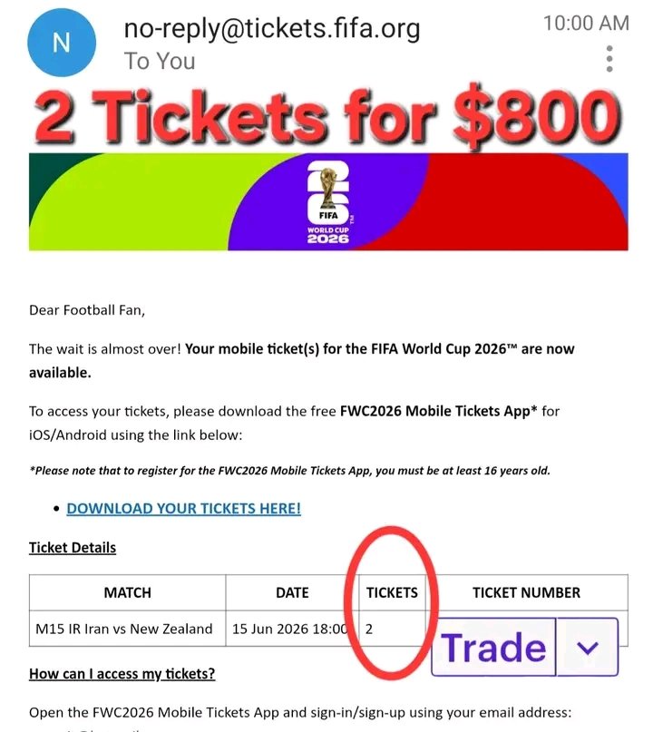 Keiko_Sakura25X's tweet photo. Iran VS New Zealand
$800 for 2 tickets #WC2026 #iranvsNewzealand #RoadToWorldCup #FanZone #USA2026 #Canada2026 #Mexico2026 #NorthAmerica #WorldCupHost #WorldCupTickets #WC2026Tickets #FIFATickets #TicketsAvailable #SellingFast #WorldCup2026 #USA #SomosMéxico    #México #CANADA https://t.co/Rv9T5EyA74