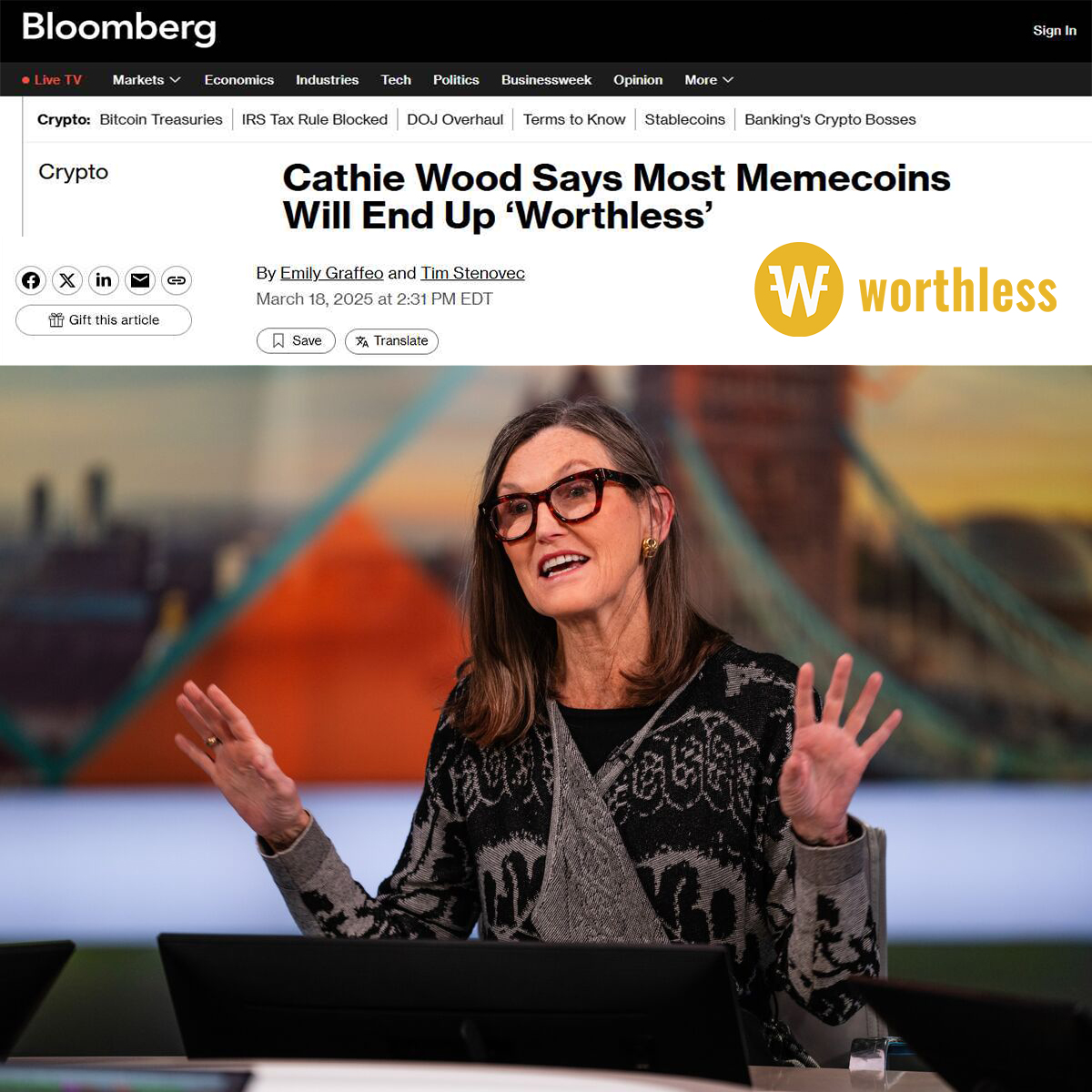 worthlesscto's tweet photo. Are memecoins worthless @CathieDWood ? https://t.co/E8XvZnnHJz