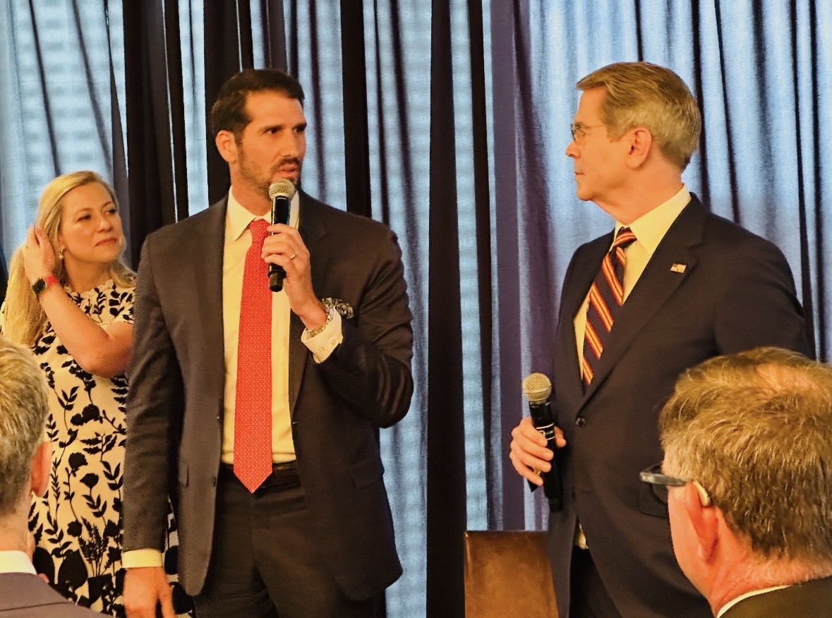 JonBonck's tweet photo. Grateful to hear from @SecScottBessent address Texas’ economy and all the work the Trump administration is doing to create great economic opportunity for all Americans. 

Thank you @JasonFuller for the invitation. Laura and I enjoyed catching up with  @jhartsteinmann and  @TreverNehls