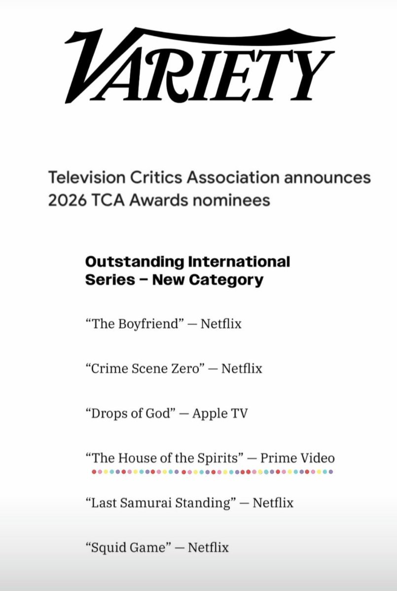 Sonrie_PonchoHD's tweet photo. 'La Casa de los Espíritus' nominada a mejor serie internacional en los TCA Awards !!!! 👏🏼👏🏼👏🏼👏🏼👏🏼 https://t.co/1q9wN82xo2