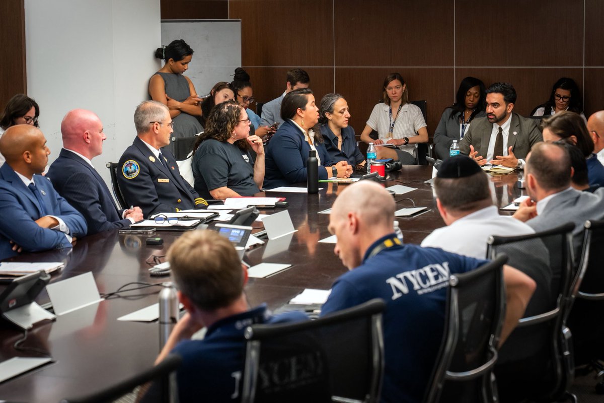 NYCMayor's tweet photo. The world's best players spend months preparing for the World Cup — and so have we.
 
With the first World Cup match in the tri-state area kicking off tomorrow, I joined agency leaders at @nycemergencymgt headquarters to review the extensive planning and coordination underway across city government. 

From @NYC_DOT and @NYCParks to @FDNY and @nycemergencymgt , agencies have been preparing for this tournament for months, and New York City is ready. 

Throughout the tournament, city agencies will be working day in and day out to help make this event a success and showcase the very best of our city.