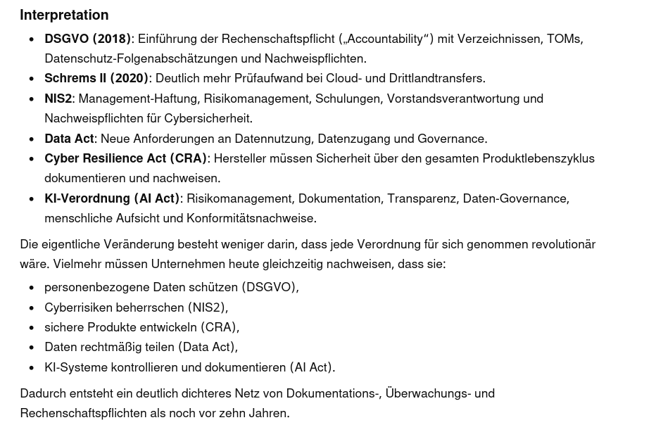 personenprofil's tweet photo. @tsybalab 3. die Schuld geben erleichtert das Leben?
Problem: 2018 gab "nur" #DSGVO -- jetzt gibts außerdem #NIS2 #CRA #DataAct #KI_Verordnung
#DsB muss für #Bildung sorgen -- Maßstab: #StandderTechnik"
https://t.co/zhFWg5Cgau
Bedeutung Rechenschaftspflicht wächst bis 2035 exponentiell https://t.co/cjY4nAjBB4