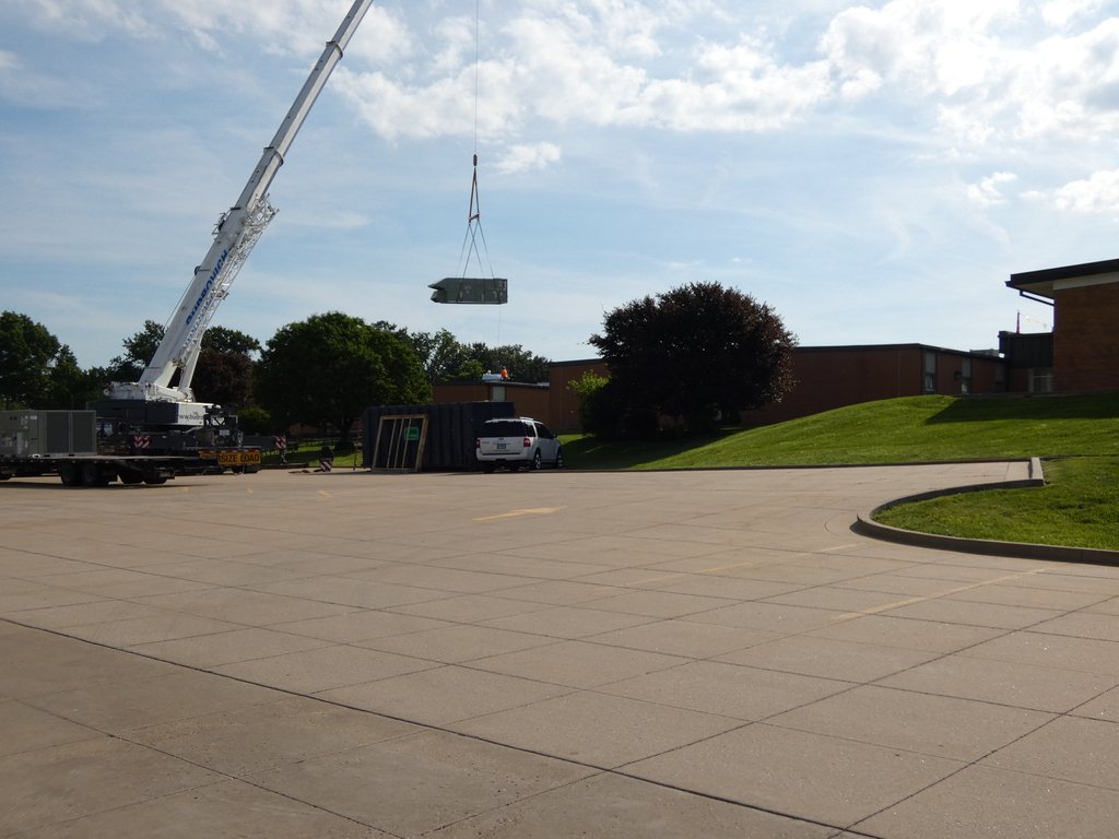 FZSchools's tweet photo. Did you see from the highway? Rooftop units lifted at North Middle. New systems don’t require noisy ventilators and their removal frees up classroom space. Also underway at Pheasant Point, Rock Creek and Westhoff, meaning updated HVAC at 14 schools  since Prop 4 passed in 2022. https://t.co/FATHrpUDPD