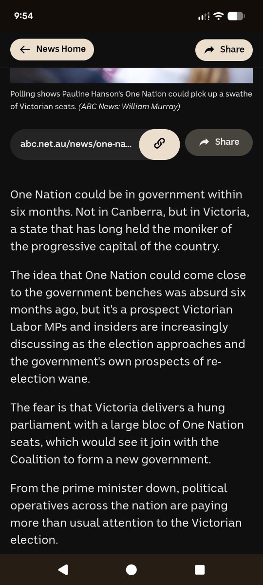 con1094's tweet photo. Yes, Victorian Labor are most likely screwed come November. But let's cut the crap: One Nation won't get more than 10 seats at the state election, let alone government. https://t.co/rLUfywPg9S