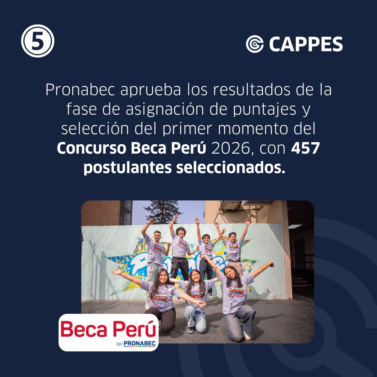 CAPPESEdu's tweet photo. Pronabec aprueba los resultados de la fase de asignación de puntajes y selección del primer momento del Concurso Beca Perú – Convocatoria 2026, con 457 postulantes seleccionados.
👉 https://t.co/JNYqYQn94b https://t.co/4f5XseeCD5