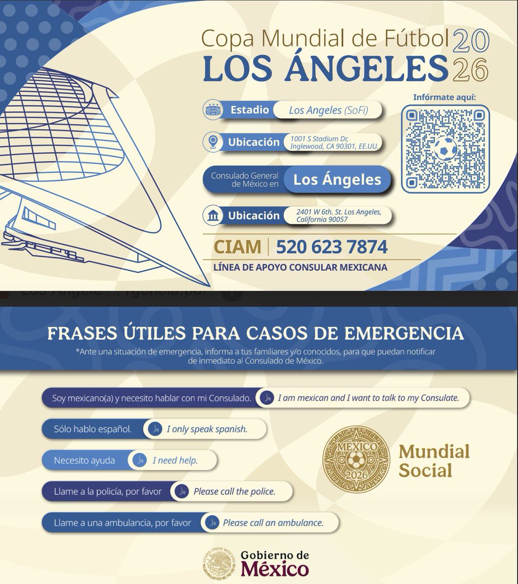 vcalva's tweet photo. ¿Estás en #LosÁngeles para ver el partido 🇺🇸 vs 🇵🇾 en el #mundialdefútbol2026 ? Descarga la tarjeta de emergencia en caso de que requieras asistencia o #ProtecciónConsular https://t.co/gzePjK4oWl