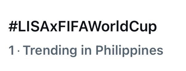 TeamLisaPH's tweet photo. #LISAxFIFAWorldCup is currently trending #1 in the Philippines! 🇵🇭

@wearelloud @FIFAWorldCup 

LISA OPENING CEREMONY
#LISAxGOALS https://t.co/yJW9yibqWS