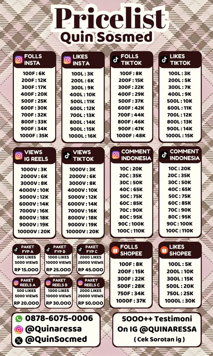 maggierpgamg's tweet photo. ALL LAYANAN BERGARANSI &amp; FAST
5,5OO++ Testimoni Sejak 2018🏅

☎️WA: 087860750006

JASA TIKTOK INSTAGRAM IG FOLLOWERS LIKE VIEW VIEWS LIKES FOLLS FOLLOWER INDO INDONESIA MURAH UPFOLL KOMEN SAVE SHARE TAMBAH SUNTIK TT VT FYP REELS FOLL KOMENTAR JUAL BUZZER COMMENT BELI https://t.co/g8JChPGs21
