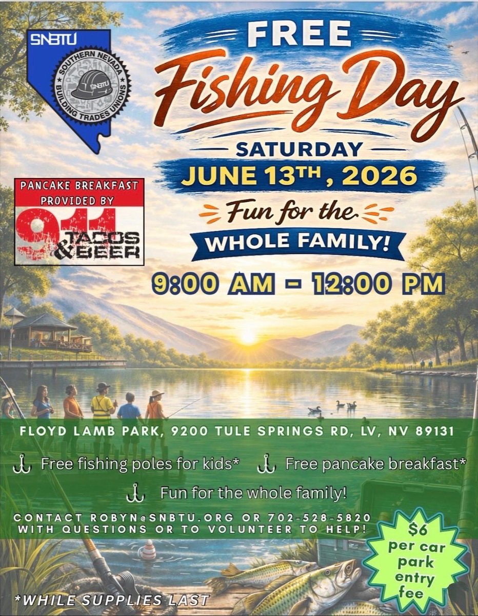 marko_hrndz's tweet photo. Don't forget! Tomorrow, LiUNA Local 872 will provide food for the kids fishing derby in pioche, NV, and SNTU will be hosting a Free Fishing Day in Las Vegas, NV! Come out and enjoy 🎣
@SNBTU1960 @Liuna872 #unionstrong #lasvegas #piochenevada https://t.co/y7W3ML5dQU