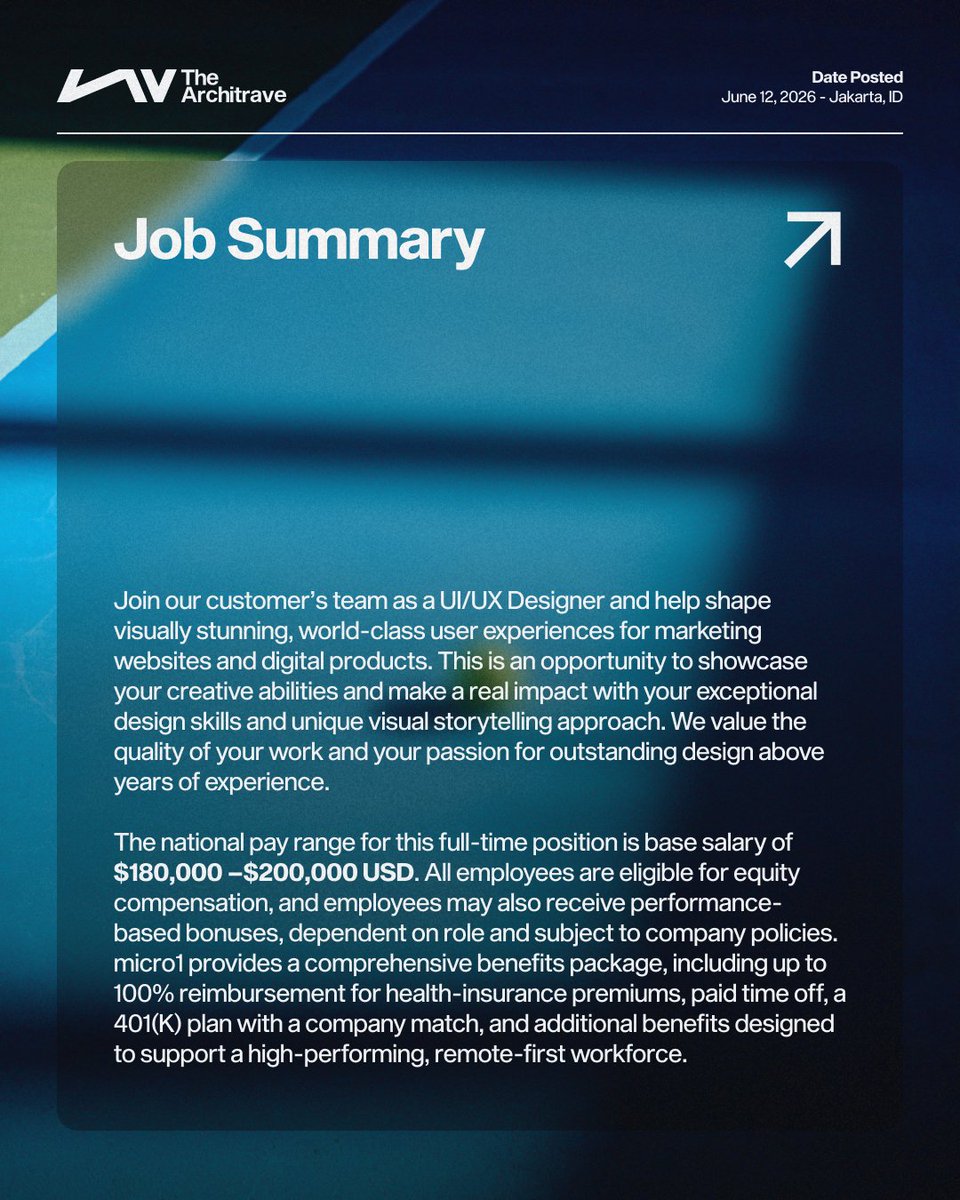 the_architrave's tweet photo. Join International customer’s team as a UI/UX Designer and help shape visually stunnings world-class user experiences for marketing websites and digital products.

💸 $180,000 –$200,000 USD.
🌎 Fully remote position
💳 Equity Compensation + Bonuses

#hiring https://t.co/My3K2e10SJ