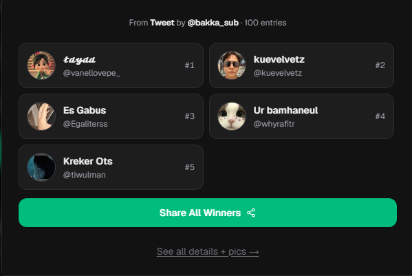 bakka_sub's tweet photo. Selamat buat para pemenang Giveaway. Silahkan cantumkan nama di komen yang sudah terdaftar di https://t.co/IE9E93otna .

List pemenang.
- @vanellovepe_ 
- @kuevelvetz 
- @Egaliterss 
- @whyrafitr 
- @tiwulman 

https://t.co/XOZrmipGo8 https://t.co/OJW53JgyEd