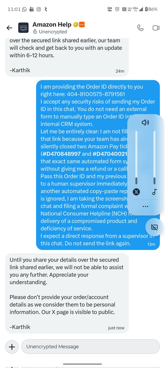 Pogagottam's tweet photo. @AmazonHelp @AmazonHelp @amazonIN officially refused to help with a compromised, unsealed ₹5,000 Gift Card. Code stolen before delivery! In DMs they just stonewall &amp; force links that auto-closed my previous tickets. Shifting this to National Consumer Helpline. #AmazonScam https://t.co/zMRegjieYX