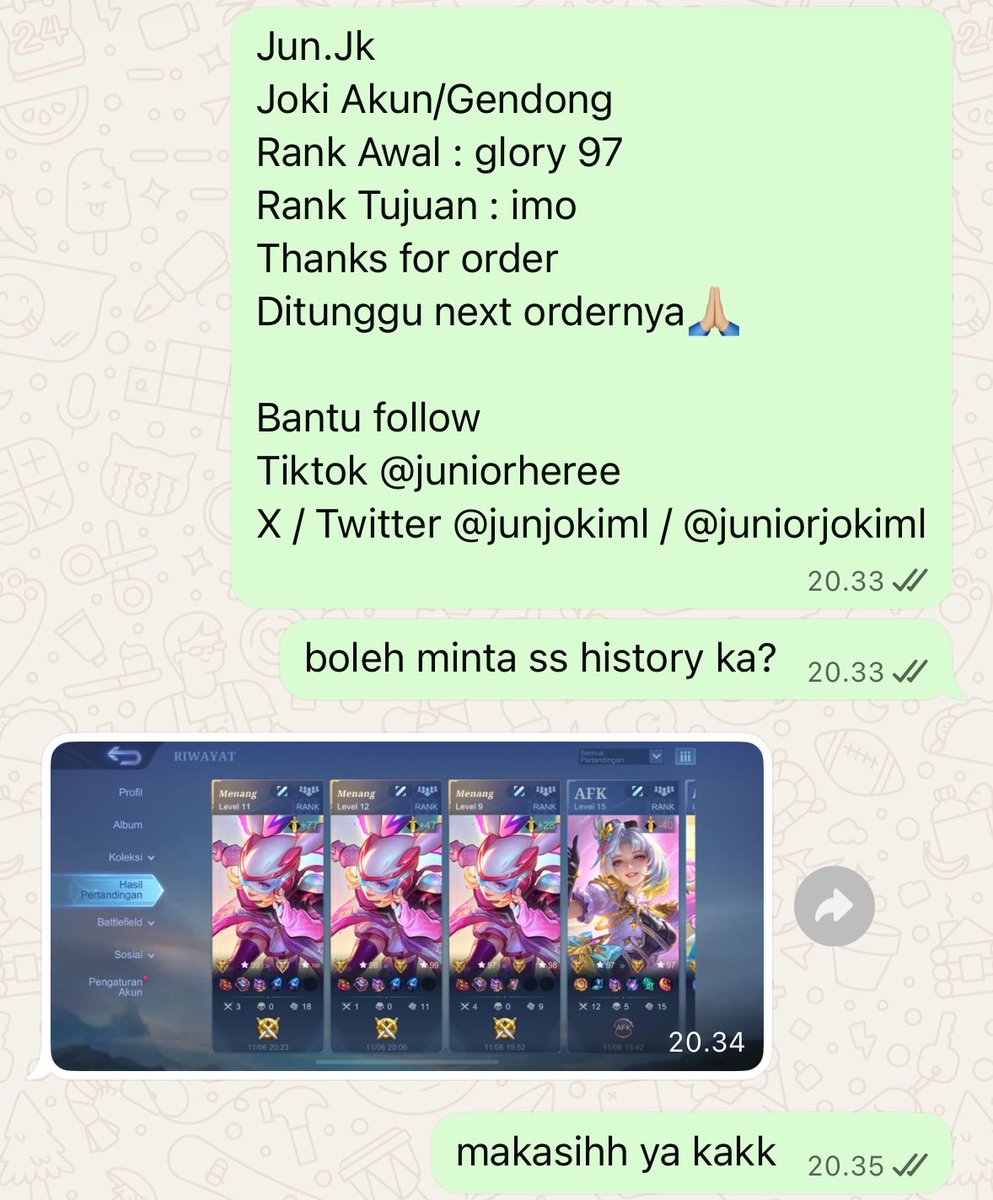 Juniorjokiml's tweet photo. DONE

jokgen honor 3⭐️
jokgen honor 5⭐️
jokgen glory 3⭐️
jokgen imo 4⭐️

yang mau joki ml / gendong sung aja ya guys https://t.co/OuMYYRhzm8