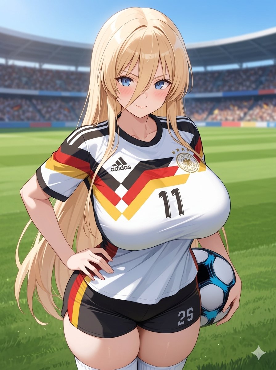 SNoitra889's tweet photo. ¡Buenos días!
¿Descansaron bien anoche?
Con tema del mundial, el especial de hoy waifu como jugadoras
Aqui Bismarck con la camiseta de Alemania
Aunque no quedo muy bien😅
Que tengan un buen fin de semana😇

#Bismark #ビスマルク #AzurLane #アズールレーン #AIart #AIイラスト https://t.co/edrze3HrpP