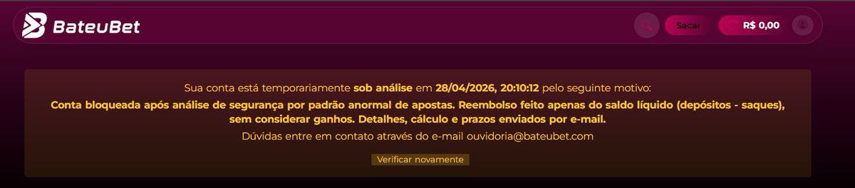 akagilbetano's tweet photo. Cuidado com a casa BateuBet, caso de uma amiga ai:
Conta bloqueada há quase 2 meses. Quando liberaram, esse era o extrato: Removeram o saldo de R$8.800 e devolveram apenas R$6.000 https://t.co/3hOR2QfCTs