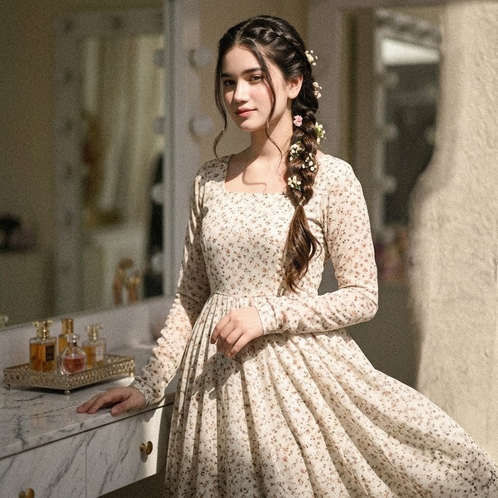 Vintage Floral Pakistani Dress Portrait