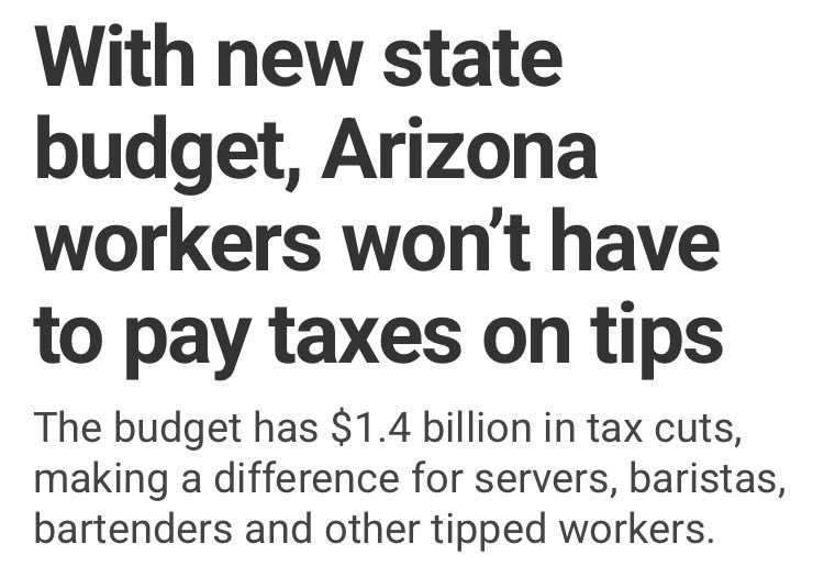 slaterchrisj's tweet photo. Starting July 1, Arizona workers won’t be taxed on the tips they receive thanks to the budget negotiated by @GovernorHobbs. They’re already excited👇 https://t.co/UMLz5MmxHr https://t.co/3fPvzee1Jc