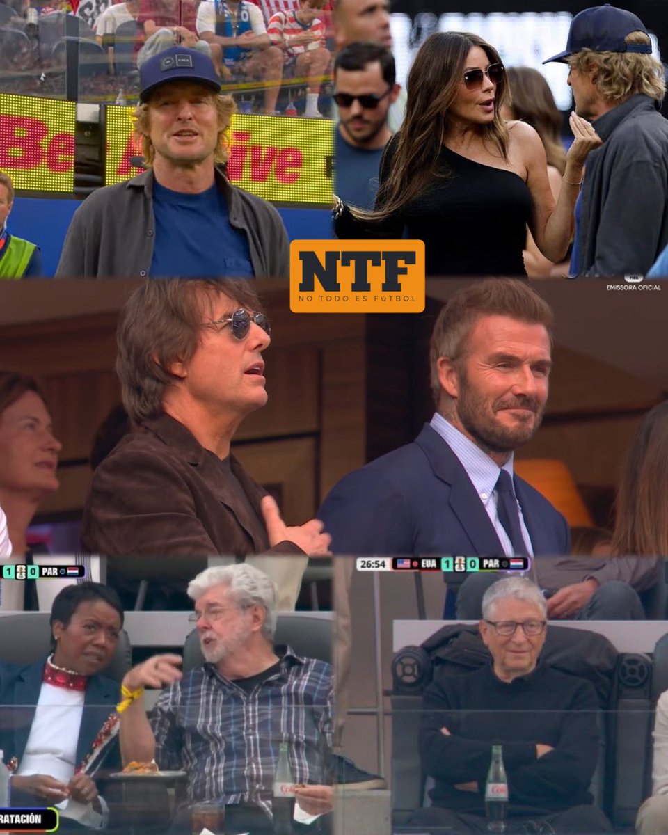 NTFxSF's tweet photo. 🇺🇸🔝 ¡VARIOS RECONOCIDOS PERSONAJES PRESENTES EN EL MUNDIAL!

Owen Wilson, Sofía Vergara, Tom Cruise, David Beckham, George Lucas y hasta Bill Gates, todos viendo el Estados Unidos vs Paraguay. https://t.co/8Pgjy0FUrw