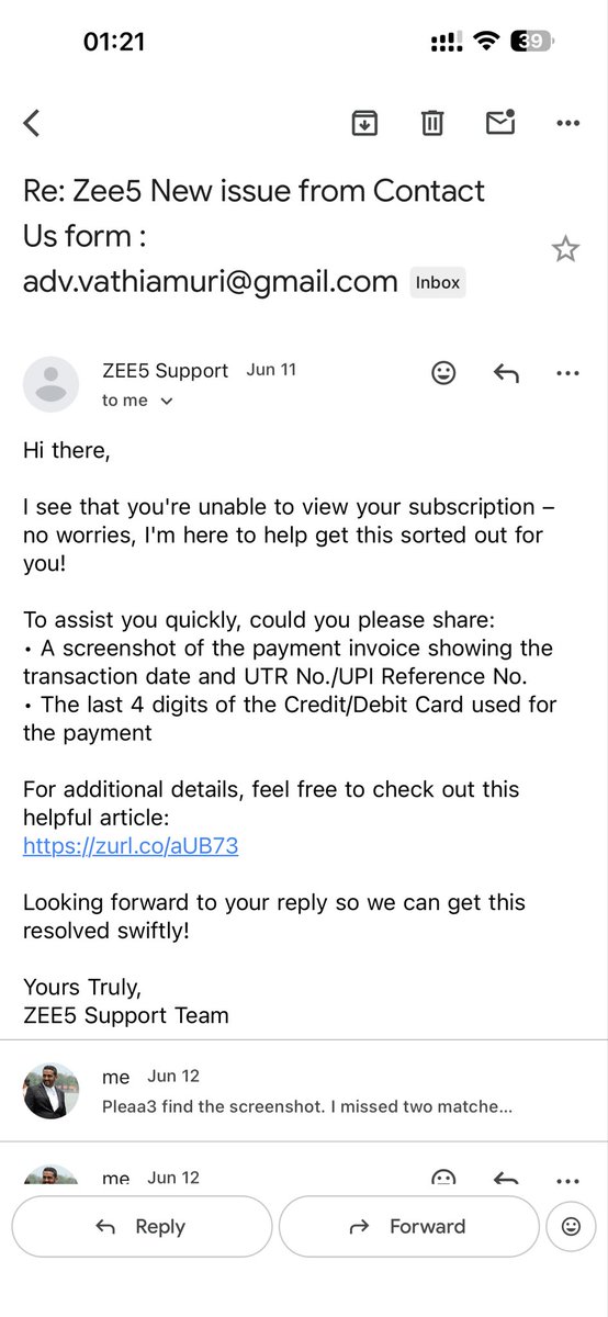 SVathiamuri's tweet photo. @ZEE5India My paid subscription is not working, and despite repeated attempts, there has been no customer support or response. Failure to provide the subscribed service and failure to address customer grievances constitute a clear deficiency in service. #customerservice https://t.co/AhFV8067mj