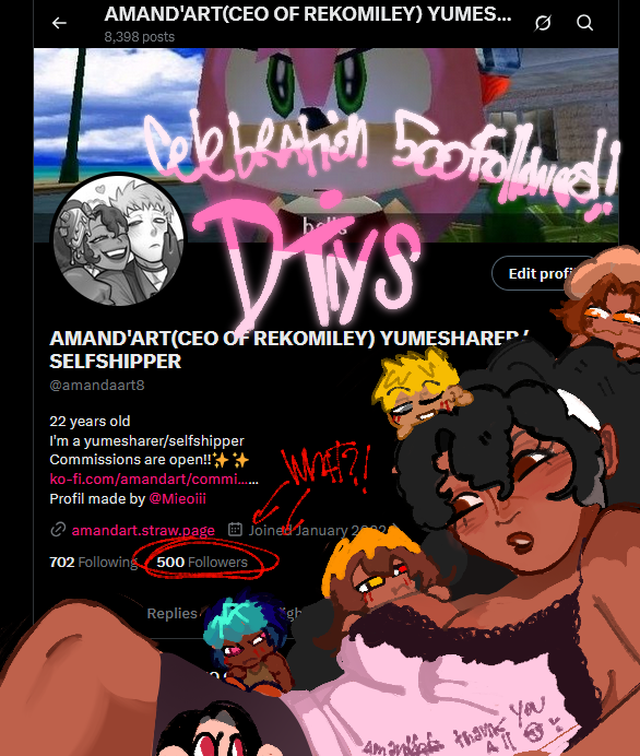 amandaart8's tweet photo. Ok first of all WHAT?!
Already 500 followers?!Thank you all for following me to this point omg!🤩

For the 500 followers i decide to hold a #amayumedtiys you draw my sona with my yumeship!I'll put the rules below!! #yttdtwt https://t.co/FDK29rGxTn