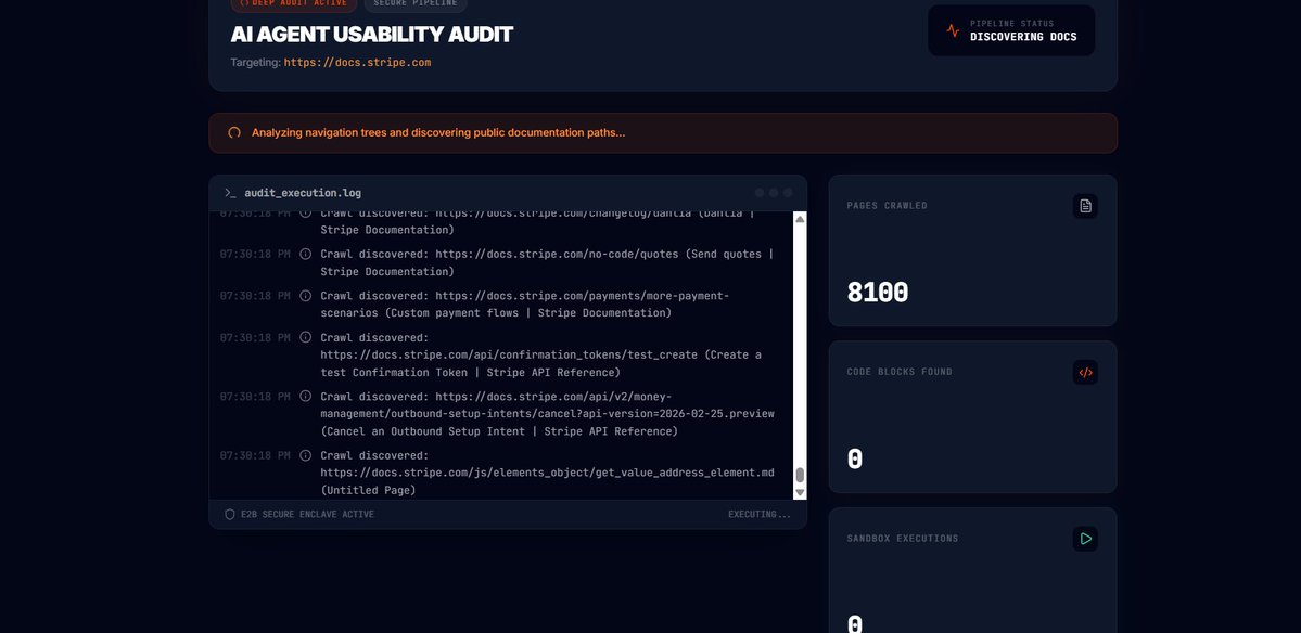 Connex01's tweet photo. My tool just scraped over 8100 pages from @stripe docs.

I'm building glintbase, a platform focused on building infrastructure to make your products usuable by AI agents.

I shipped an agent readiness scanner for docs recently and now im working on deep audits for the scan tool. https://t.co/Q02eOHatXK