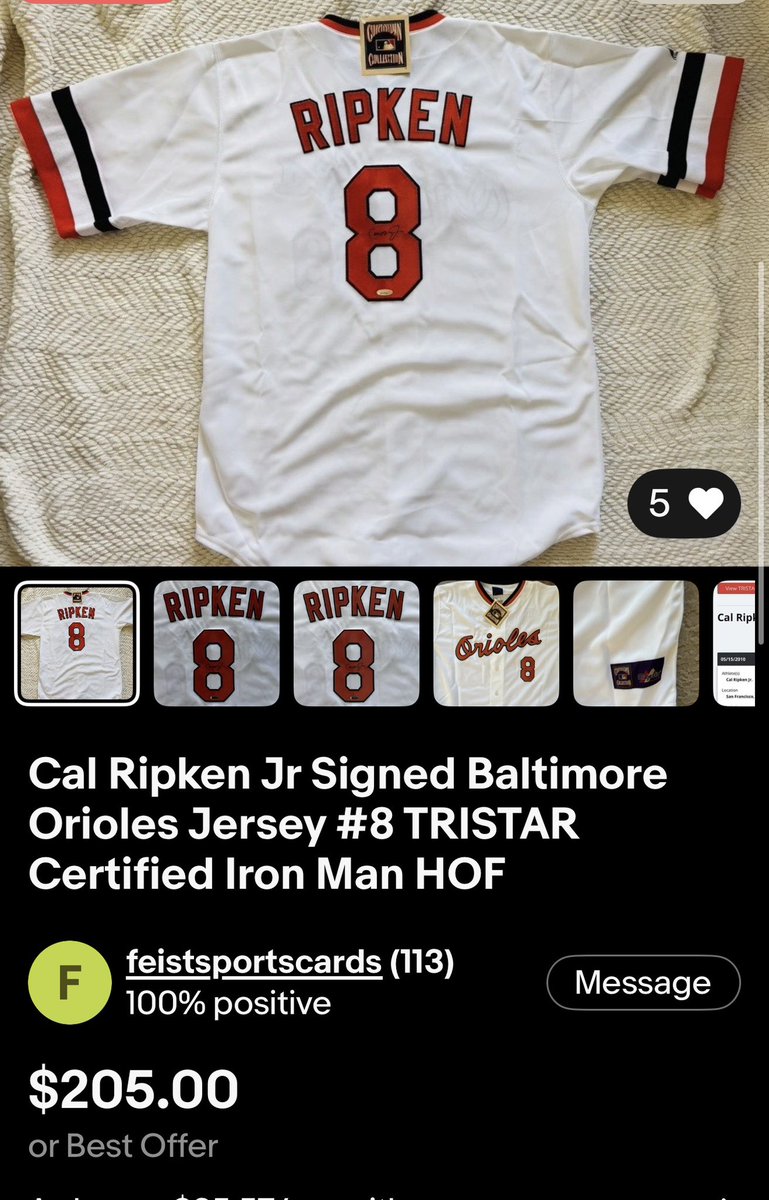 Cal Ripken Jr Signed Baltimore Orioles Jersey #8 TRISTAR Certified
