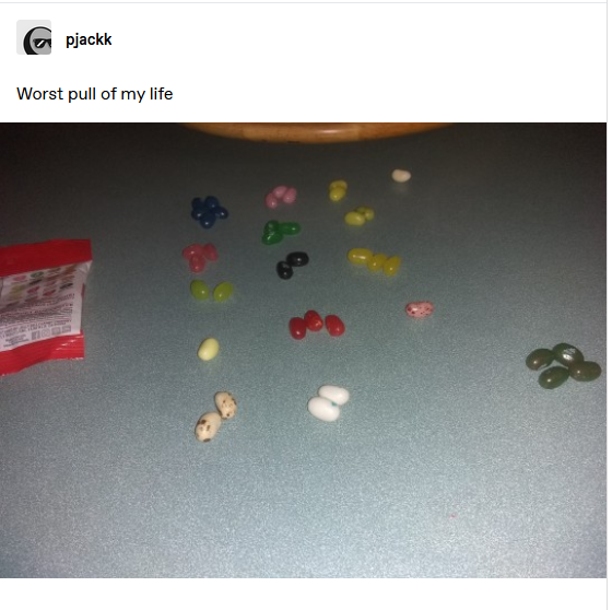 darkercandy's tweet photo. as you can see, his unceasing pain extended to even furthest corners of his pointless life. he couldn't even get a good jelly bean pull. i've heard him described as an "ethical lolcow." https://t.co/itmkybGmZx