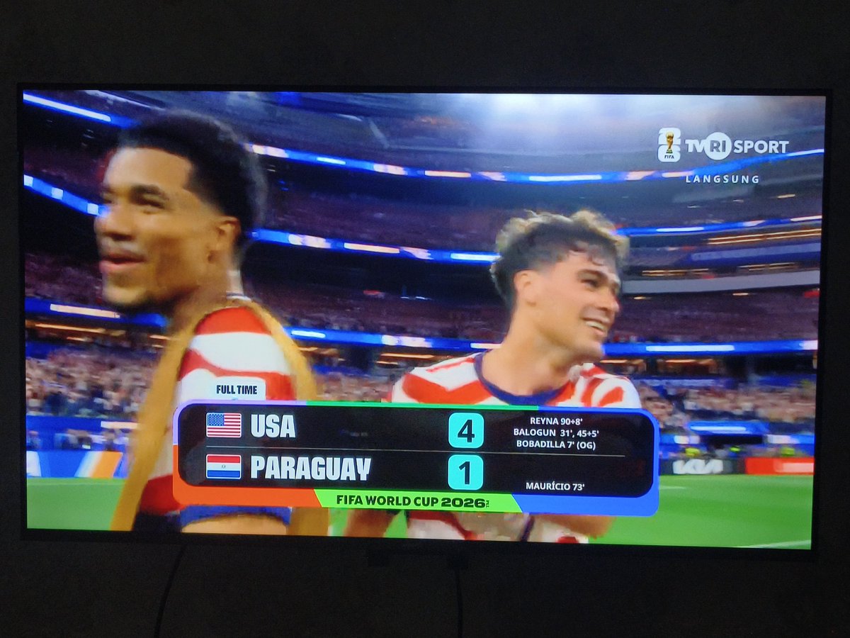 sulingelektrik's tweet photo. FT: USA 🇺🇸 4-1 🇵🇾 PAR

Setelah Pulisic ditarik babak-2 agresivitasnya sedikit menurun tp ball possession-nya msh unggul. Reyna goalnya ok 👌 https://t.co/8X4E45mizj