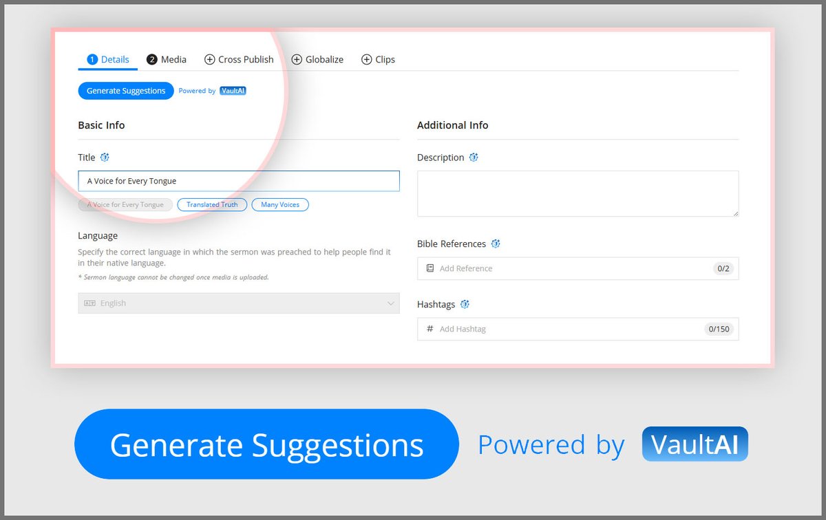 SermonAudio's tweet photo. Another time-saver is coming to the Broadcaster Dashboard! You already know about our sermon summarizer that creates a concise sermon description. Now, Vault AI will go further real soon—automatically suggesting a sermon title, hashtags, and even the Bible reference. https://t.co/Zx5owPFK3K