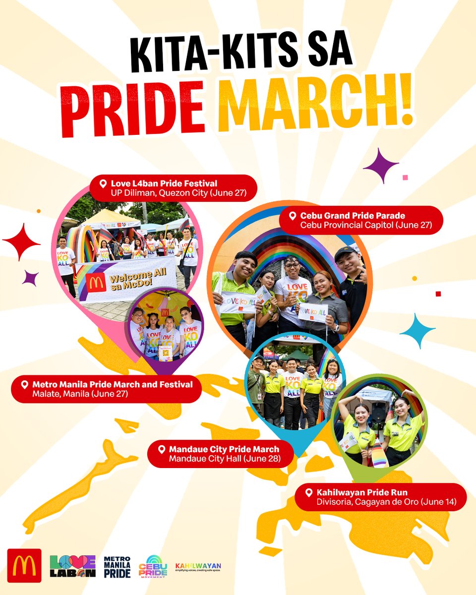 McDo_PH's tweet photo. Ngayong #PrideMonth2026, we love and celebrate you, whoever and wherever you are! 🌈✨

Just drop by our booths at these Pride Marches: https://t.co/4mpxXIsXTQ