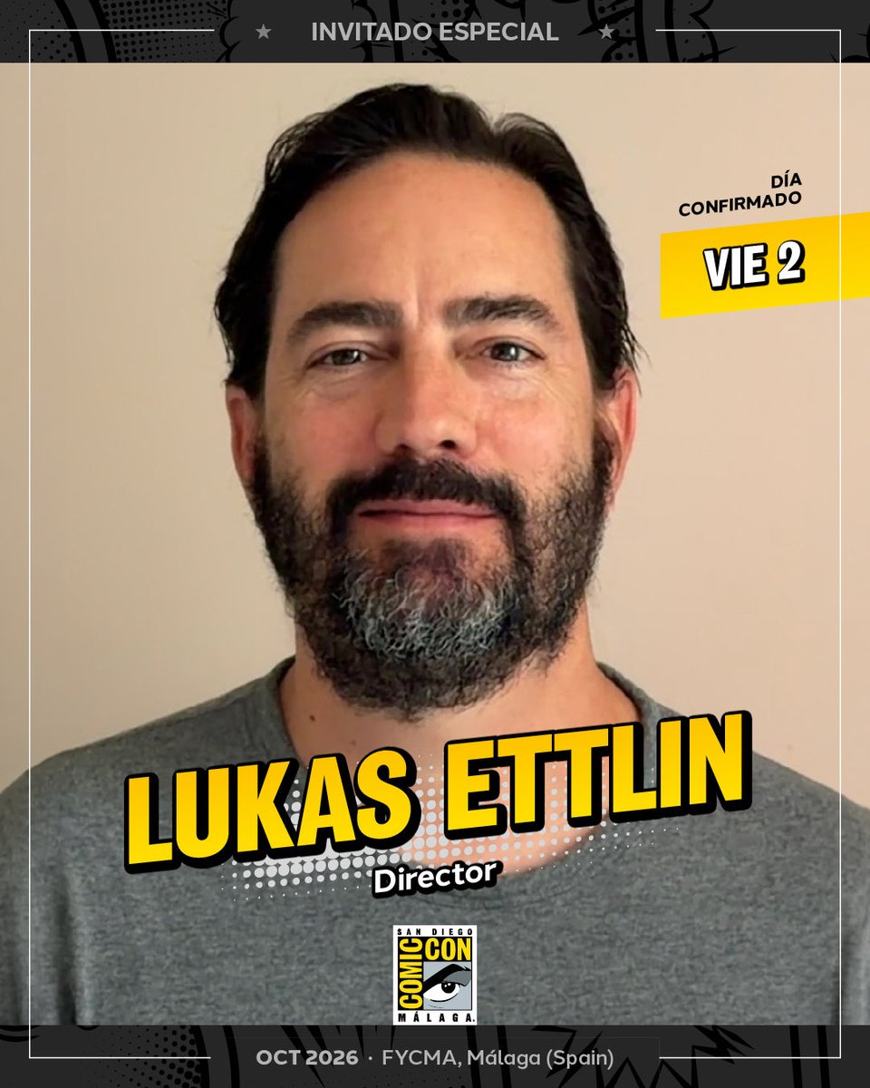 comicconmalaga's tweet photo. 🇪🇸 El capitán cinematográfico de los sombreros de paja llega a San Diego Comic-Con®️ Málaga 2026... ¡Damos la bienvenida al director y productor Lukas Ettlin! 💛

🇬🇧 The cinematic captain of the Straw Hats lands at #SDCCMálaga... ¡We welcome director and producer Lukas Ettlin! 💛 https://t.co/1Kcvrm6ykE