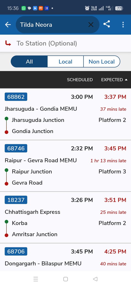 PatroVinay's tweet photo. @drm_raipur ,@RailwaySeva ,@GMSECR ,@PMOIndia ,@AshwiniVaishnaw 38 किलोमीटर के की यात्रा सवा घंटे में भी पूरी नही हुई है, धन्य है रेलवे की ये सेवा 68746 लोकल ट्रेन https://t.co/cvpBuSasn0
