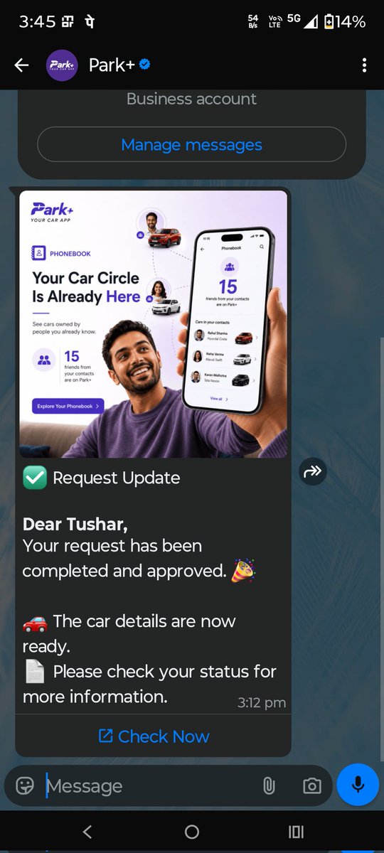 poddartushar's tweet photo. @parkplus_io can you explain why I am getting this whatsapp message https://t.co/pYOppYFWUC