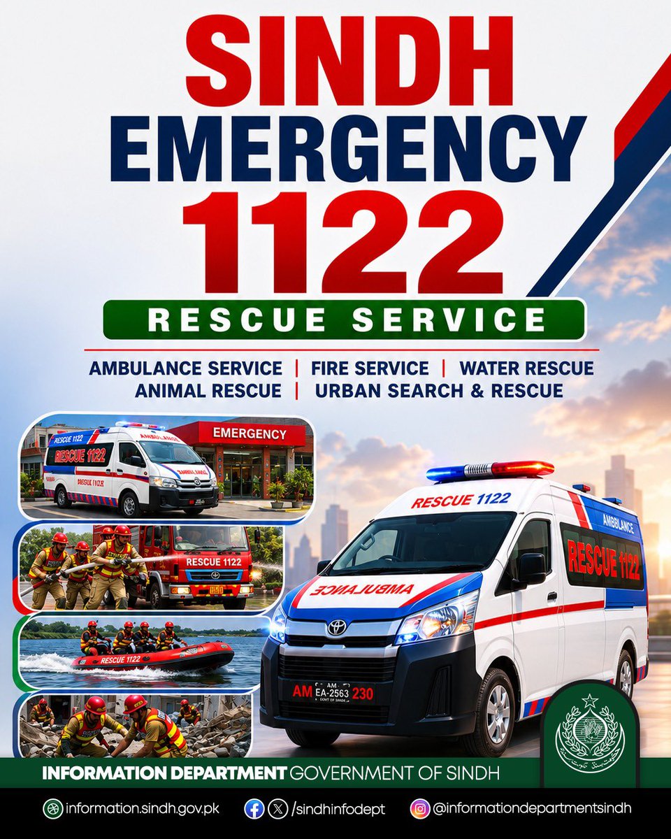 ImUniverse_'s tweet photo. In an emergency, minutes matter. Save 1122 and share it with your family today. Ambulance, fire response, road traffic accident rescue, and urban search &amp; rescue — all under one emergency response system. #SindhRescue1122 https://t.co/UTwJNdVtmx