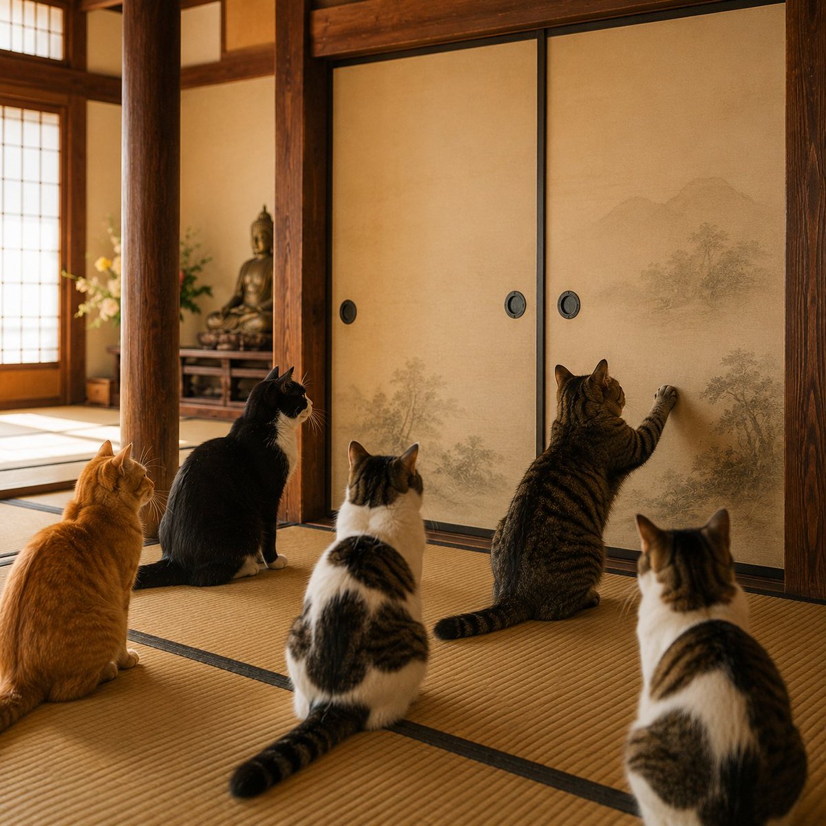 nyannyanji_jp's tweet photo. 猫たちの猫猫寺珍修行録
其の十一「開かずの襖 見張りの行」

#猫猫寺 #猫好きさんと繋がりたい https://t.co/ncmJ3uFaxD