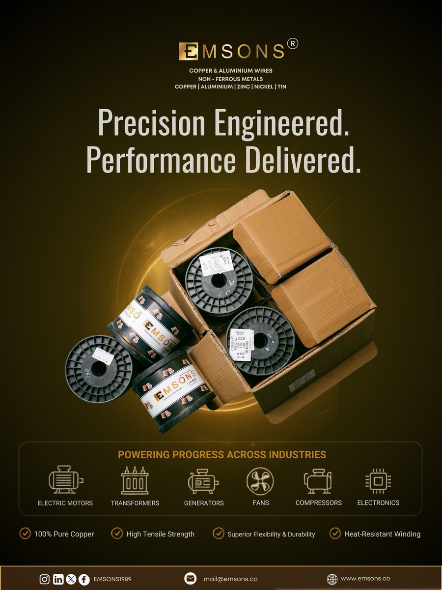 EMSONS1989's tweet photo. Where quality meets performance.

EMSONS winding wires are designed to deliver superior conductivity, durability, and reliability across industries—from motors and transformers to generators and electronics.

https://t.co/FMirgmm9WA https://t.co/qWeU8DBqoO
