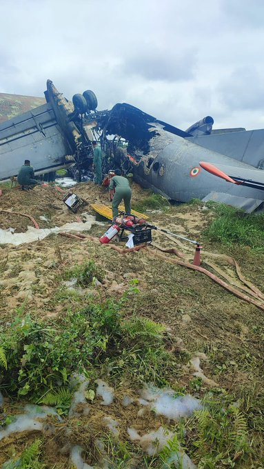 hitesh94nath's tweet photo. An Indian Air Force AN-32 cargo aircraft met with an accident at the #Jorhat airbase in Assam.

The aircraft caught fire during landing.
#IndianAirForce https://t.co/ouh8aHsFxD