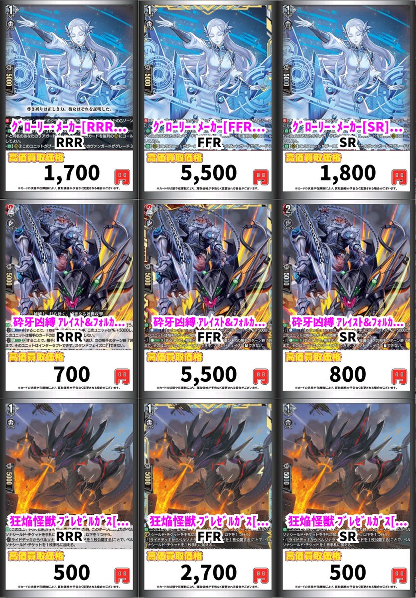 ヴァンガード ハリー、ローゼ、カオスブレイカーで使いそうなパーツの