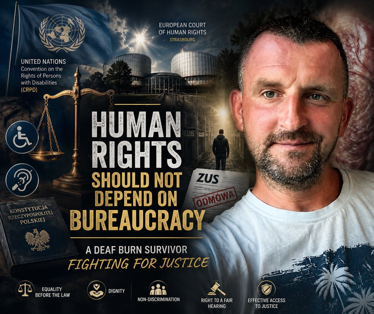 Summerholt1978's tweet photo. PUBLIC APPEAL TO THE UNITED NATIONS, THE EUROPEAN COURT OF HUMAN RIGHTS, HUMAN RIGHTS ORGANISATIONS, AND THE INTERNATIONAL DISABILITY COMMUNITY 🆘

My name is Tomasz Lenkiewicz.

I am a 47-year-old citizen of Poland living with profound bilateral hearing loss and the permanent consequences of extensive third-degree burns sustained when I was only 13 months old.

For many years, I have been fighting for recognition of the appropriate level of disability.

In addition, for many years Poland’s Social Insurance Institution Zakład Ubezpieczeń Społecznych (ZUS)  denied me the right to a social disability pension, despite the fact that my disability has existed since childhood and has been confirmed by numerous medical specialists.

In my opinion, an incorrect assessment procedure was applied in my case. The Barthel Index was used, even though it is intended to assess basic activities of daily living and not the consequences of extensive burns, chronic neuropathic pain, autonomic dysfunction, or severe thermoregulation disorders.

The most significant post-burn consequences were omitted or not given appropriate consideration:

• thermoregulation disorders,
• episodes of hypothermia,
• autonomic nervous system dysfunction,
• chronic neuropathic pain,
• hypersensitivity and paresthesia,
• limitations resulting from extensive scars and contractures.

These conditions have the greatest impact on my daily functioning and ability to work.

For most people, cold weather, wind, or air conditioning mean nothing more than discomfort.

For me, they can cause hypothermia, circulatory disturbances, sudden spikes in blood pressure, and a temporary loss of the ability to function independently.

Despite this, in one medical opinion my thermoregulation disorder was replaced with a reference to carbohydrate and lipid metabolism disorders, which are not the primary cause of my limitations.

I also cannot escape a profound sense of inequality before the law.

Many of my former classmates, whose only disability was hearing loss, received support from the system.

I, however, live with both profound hearing loss and severe lifelong consequences of extensive third-degree burns, yet I was denied support for many years.

On March 26, 2026, the Regional Court in Wrocław granted me a social disability pension.

For the first time in many years, I felt that my voice had been heard.

Unfortunately, ZUS appealed that judgment, and my fight continues.

I believe that this case concerns human dignity, equality before the law, non-discrimination of persons with disabilities, and the right to a fair hearing.

I am not asking for privileges.

I am simply asking for justice, equality before the law, and respect for human rights.

Tomasz Lenkiewicz