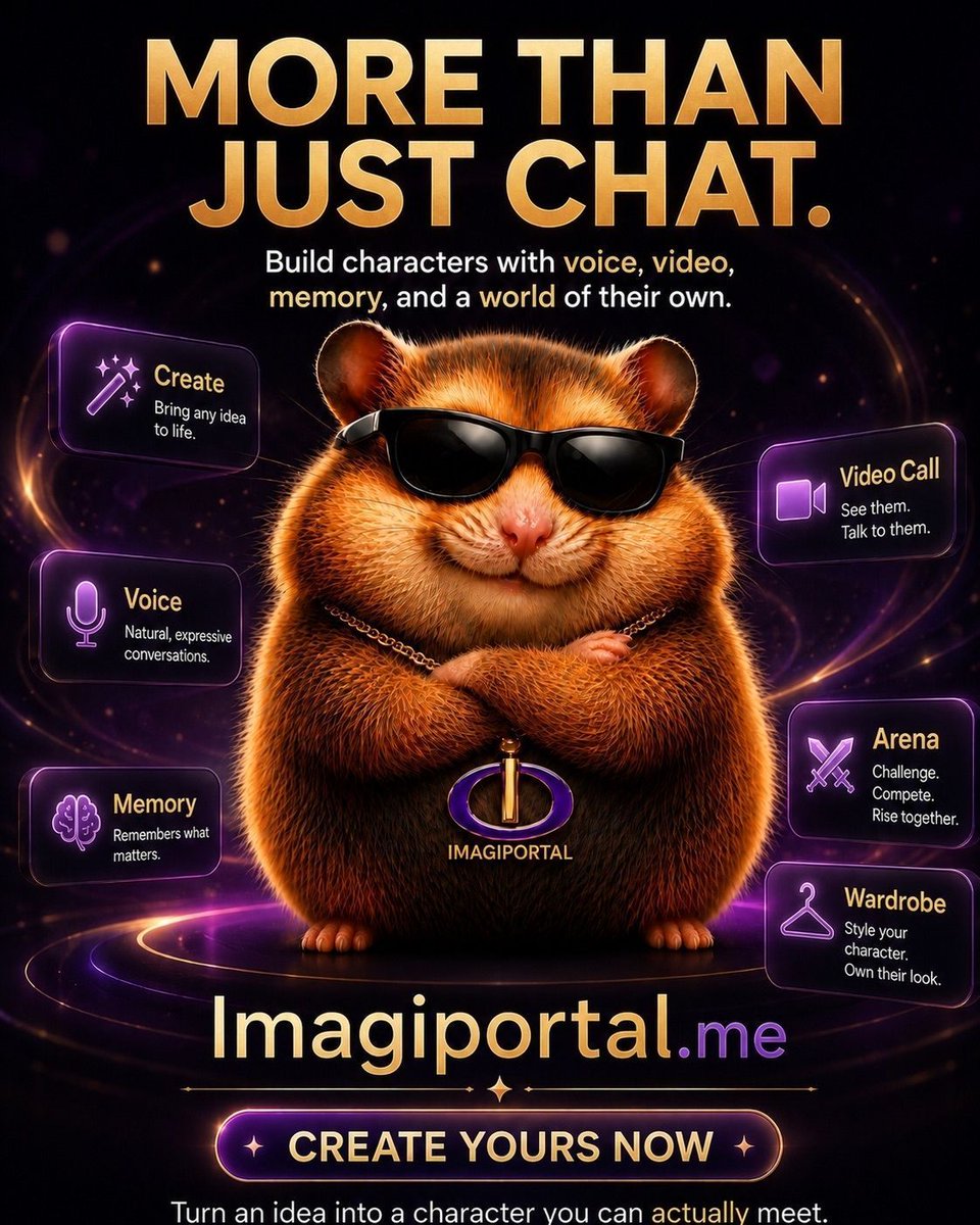 ImagiPortal's tweet photo. ChatGPT can help you come up with a character. Imagiportal helps you send them out into the world.

This isn’t a “which AI is smarter” thing. ChatGPT is great when you need to sketch a backstory, clean up the lore, figure out a conflict, or check if your character falls apart the second they open their mouth. For drafts, ideas, and writing work, yeah, it’s a beast.

But a character usually doesn’t stop at text. If the idea is actually good, at some point a chat description starts feeling too small. You want to see them, hear their voice, talk to them, build a scene, try a video call, show them to other people, and stop keeping the whole thing in that sad little mental folder called “cool idea I’ll do something with someday.”

That’s where Imagiportal comes in. It’s not a ChatGPT replacement, and it’s not just another character chat app with a nicer wrapper. It’s a place where a character can become a full AI persona with a look, a personality, a voice, a story, videos, calls, and enough structure around them to actually build an experience.

The part I’m especially excited about is Arena. Creators can list their characters for sale and set a price. The buyer gets ownership rights, can modify the character, build on top of it, and use it wherever they want. So a good character stops being just “my cool little idea” and starts acting more like a digital asset someone else might actually want.

That’s why asking “why use Imagiportal if ChatGPT exists?” feels kind of like asking why make a movie if you can write the script. The script matters. Obviously. But the movie is a whole different stage: face, voice, scene, motion, audience, and the possibility that someone wants to take that story further.

If there’s a character in your head that keeps hanging around, I wouldn’t leave them as a draft forever. Build them. Give them a voice. See how they work in a scene. And if they turn out strong enough, put them on Arena and find out whether someone out there wants to make them theirs.

Imagiportal
Where characters become more than ideas.
Link in bio

#AIPersona #CharacterCreator #AICharacters #CreatorEconomy #Imagiportal