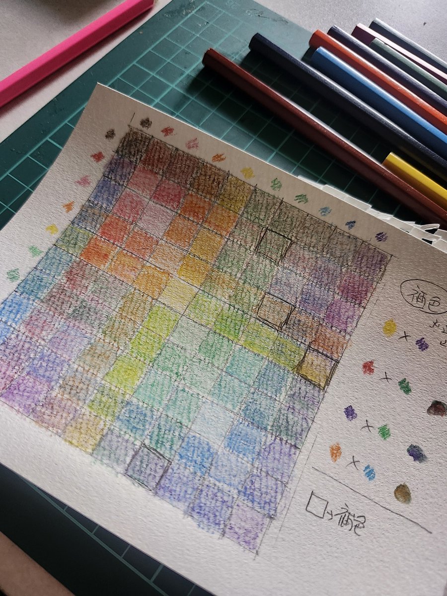 水彩色鉛筆の色見本作ったけど、なるほどわからん