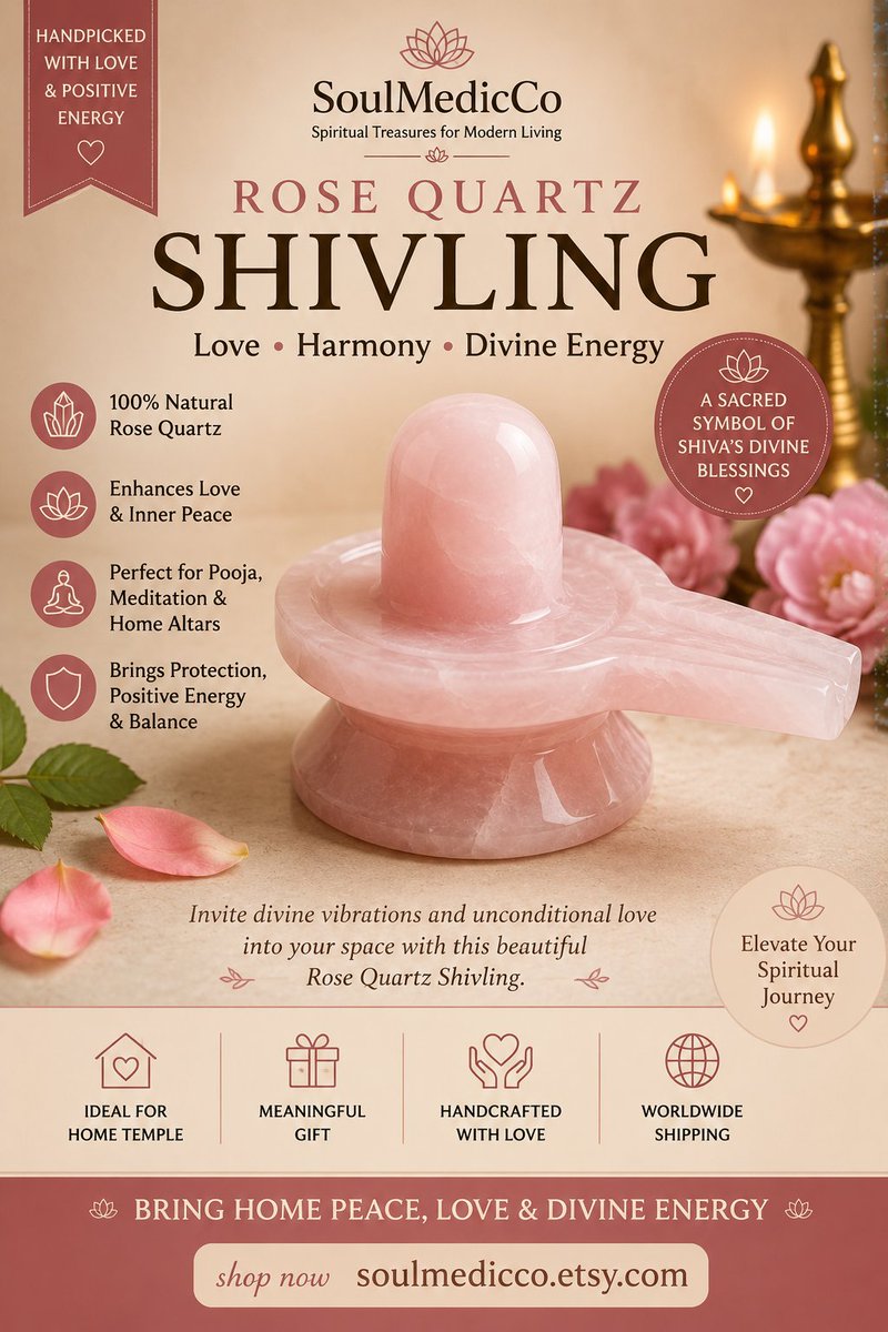 SoulMedicCo's tweet photo. Crafted from natural Rose Quartz, a stone long associated with love, peace, and harmony. 🌸🙏

A beautiful addition to your meditation space, altar, or sacred corner.

✨ Handmade with care
🌍 Worldwide shipping

#RoseQuartz #Shivling #SpiritualDecor #Meditation #EtsySeller #gift https://t.co/mFuEkVCdVd