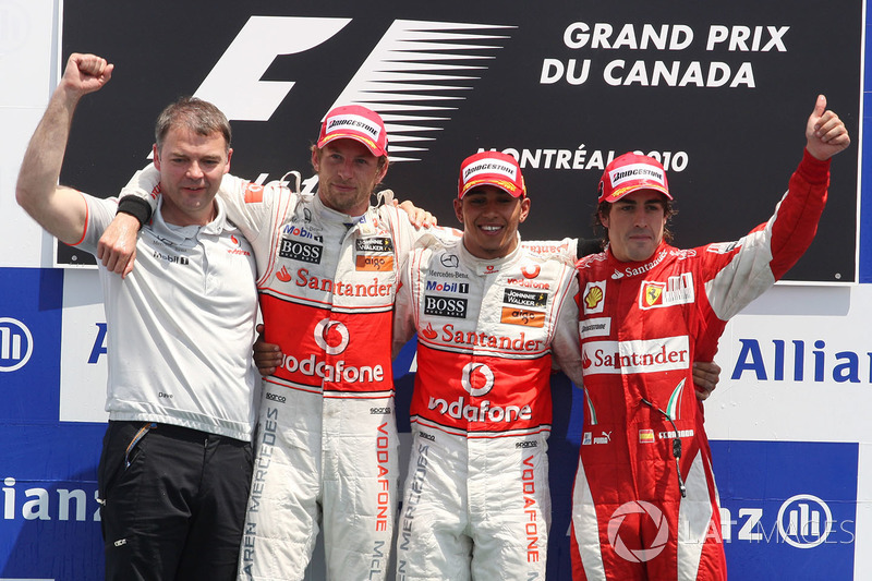 MsportXtra's tweet photo. #F1 #OnThisDay, June 13th 2010. Tyremanagement was key at the #CanadianGP , which saw @McLarenF1 taking a 1-2 finish with polesitter @LewisHamilton and @JensonButton . @alo_oficial finished 3rd for @ScuderiaFerrari . https://t.co/gK27b2XJbi #MsportXtra https://t.co/j9YYMFx7bD