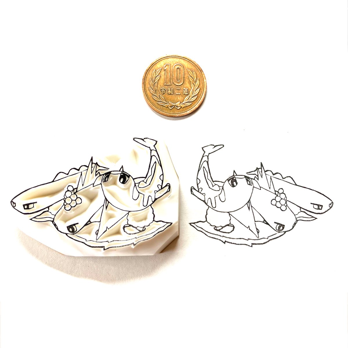 hanaremaze's tweet photo. No.0978  メガシャリタツ(たれたすがた)彫ったよー！

#消しゴムはんこ
#ポケモン
#シャリタツ
#メガシャリタツ
#メガシンカ https://t.co/yJ7o4DDSlj