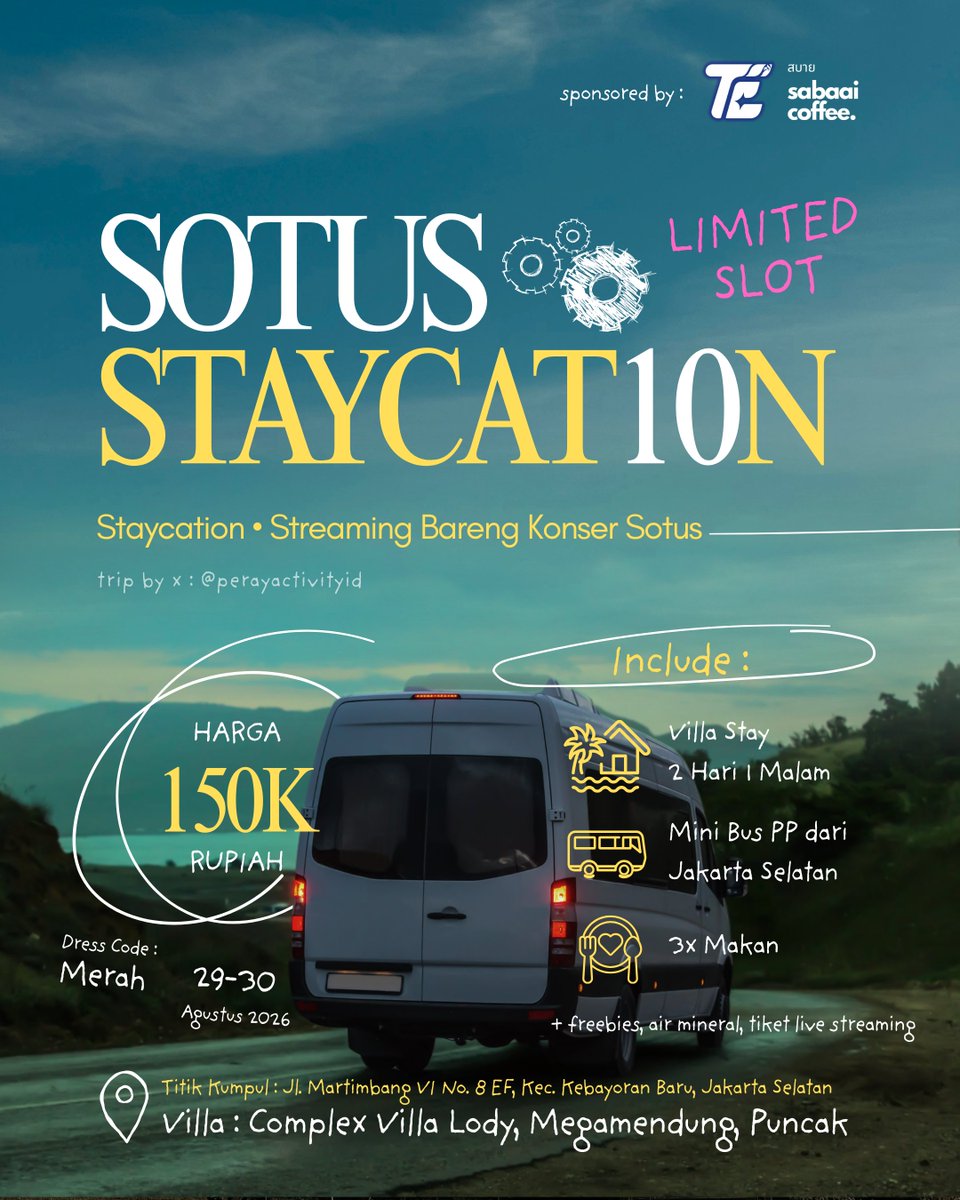 perayactivityID's tweet photo. ❤️ SOTUS STAYCAT10N ⚙️ 

Nobar sambil staycation yuk! Buat yang belum bisa ke Thai in this economy mari tetap merayakan 10 tahun SOTUS bersama di Indo ✨

🗓️ 29–30 Aug '26
💰 Rp150.000/orang

Detail pendaftaran tersedia pada poster dan form yang tertera, ya! ❤️ https://t.co/mrWNq99QSL
