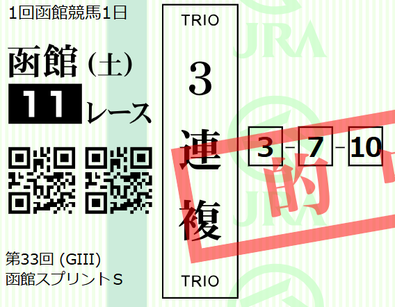 VampireWolf2525's tweet photo. 函館スプリントステークス
3連複
③④⑩＝③④⑦⑩＝②③④⑥⑦⑩⑪
的中🎯(45.1倍)
⑨クラスペディアもパドック良く見えたので買う予定だったけど放馬したので外しました😅
②ダノンマッキンリーもうちょっとで3着惜しかった!
①モズナナスター最後どん詰まりだったので次買う
#函館スプリントＳ https://t.co/pJQ5X0S547